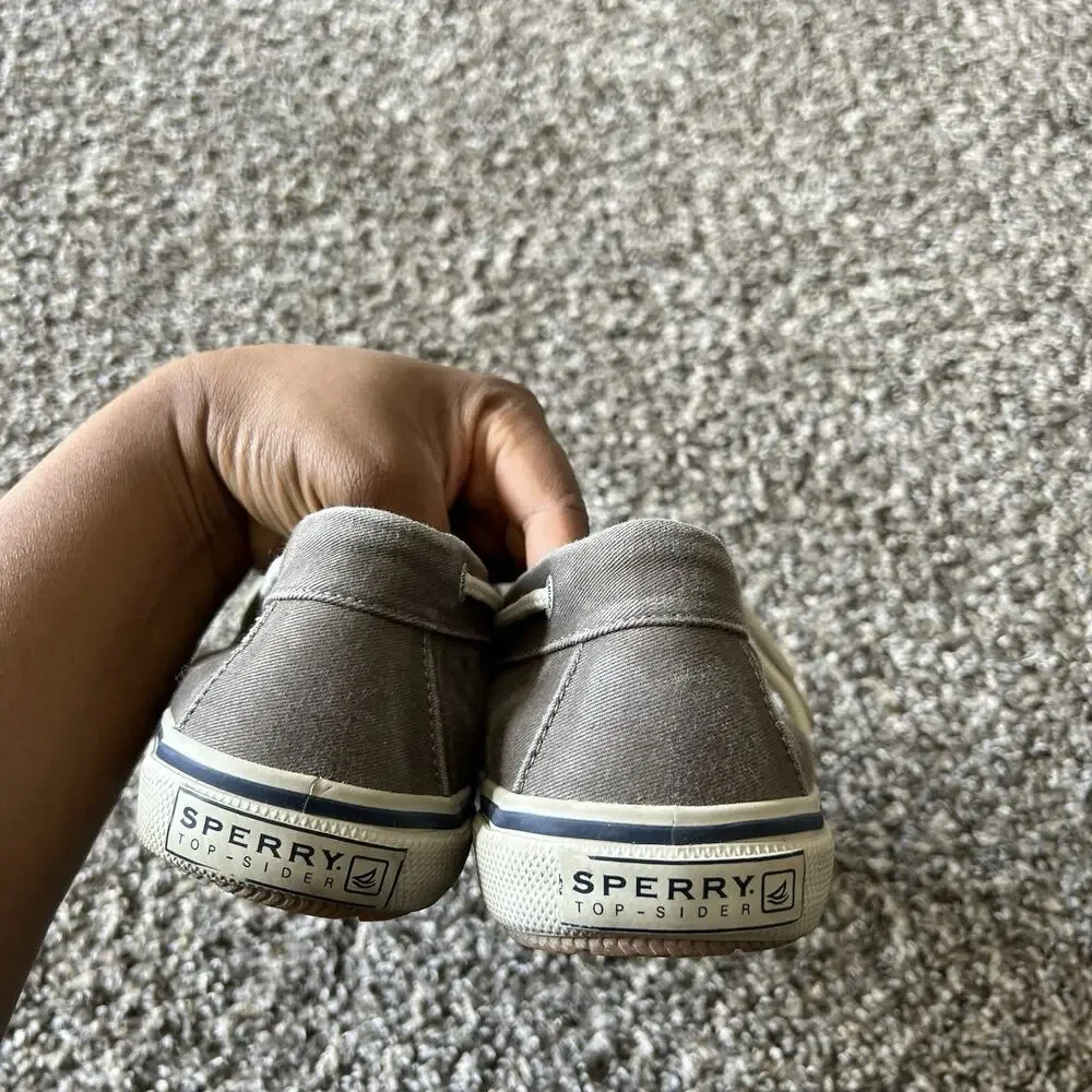 Sperry Mens Halyard 2-Eye Gray Canvas Boat Shoe Size US 7.5 M Gray